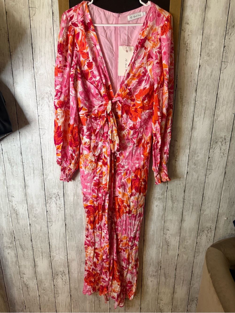 NWT All About May Boutique Smocked Bodice V-Neck Sheet Sleeve Maxi Dress Sz 10